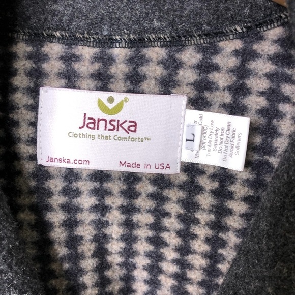 Janska Houndstooth Toggle Jacket Gray Fleece Shacket Pockets Size Large - Picture 6 of 7